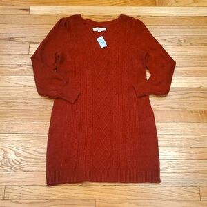 Loft Wool Blend Red Cable Knit Dress